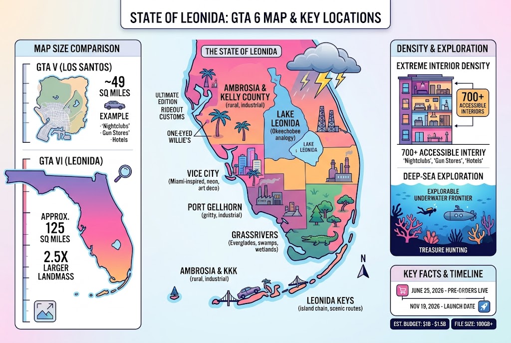 GTA 6 Map Size & Leonida Locations: Everything You Need to Know