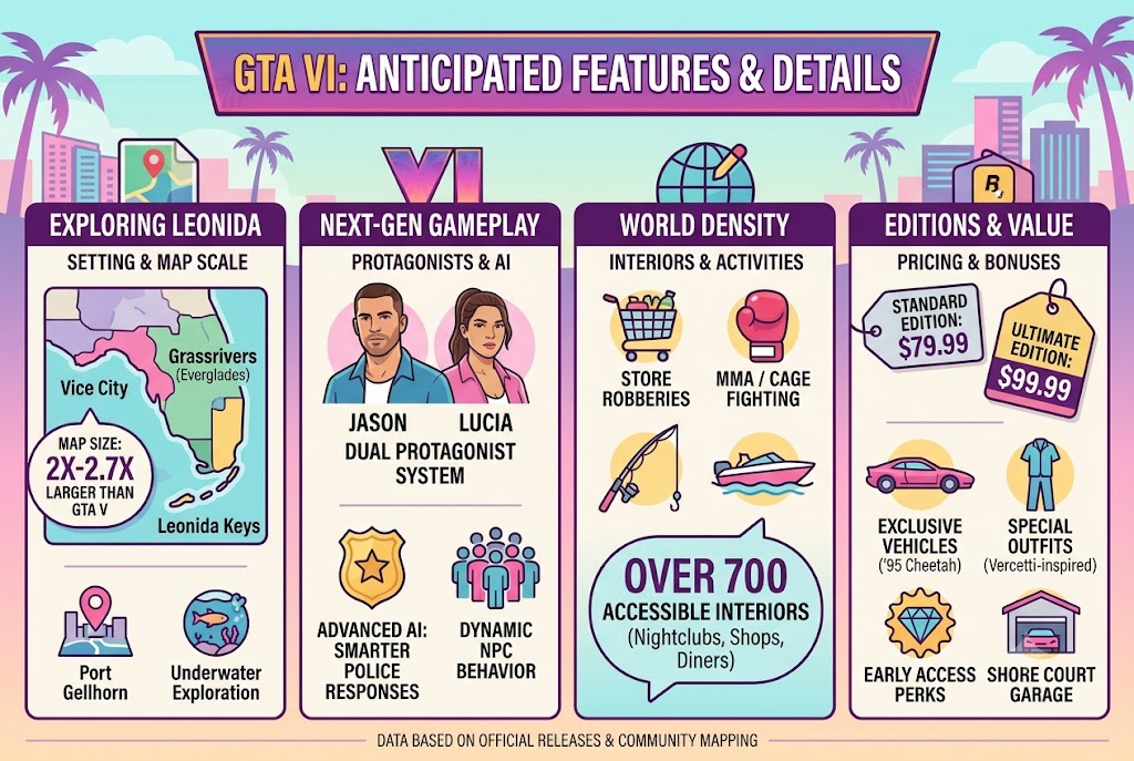 GTA 6 Attractive Features: Map Scale, Gameplay Details, and 2026 Release Info