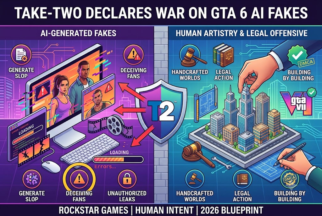 Take-Two Declares War on GTA 6 AI Fakes: Handcrafted Worlds vs. Generative Slop