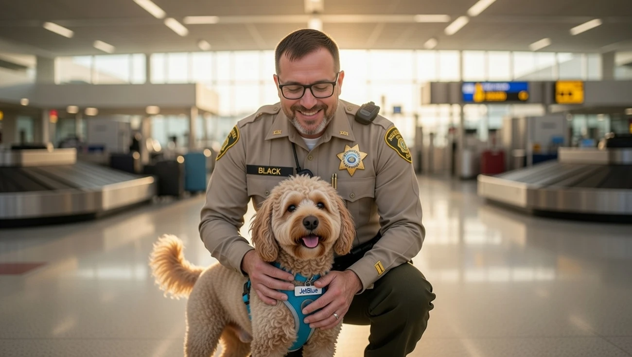 Abandoned dog at Vegas Airport: ‘JetBlue’ Finds Hero Cop & Forever Home as Owner Faces Justice