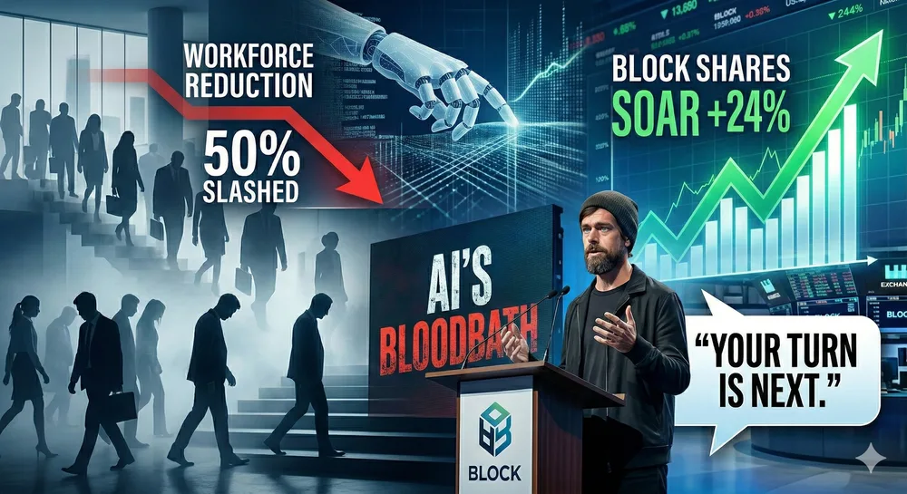 Jack Dorsey, CEO of Block, stated that the company's significant layoffs due to AI are a precursor to a wider industry trend, suggesting that most other companies will eventually implement similar workforce reductions.