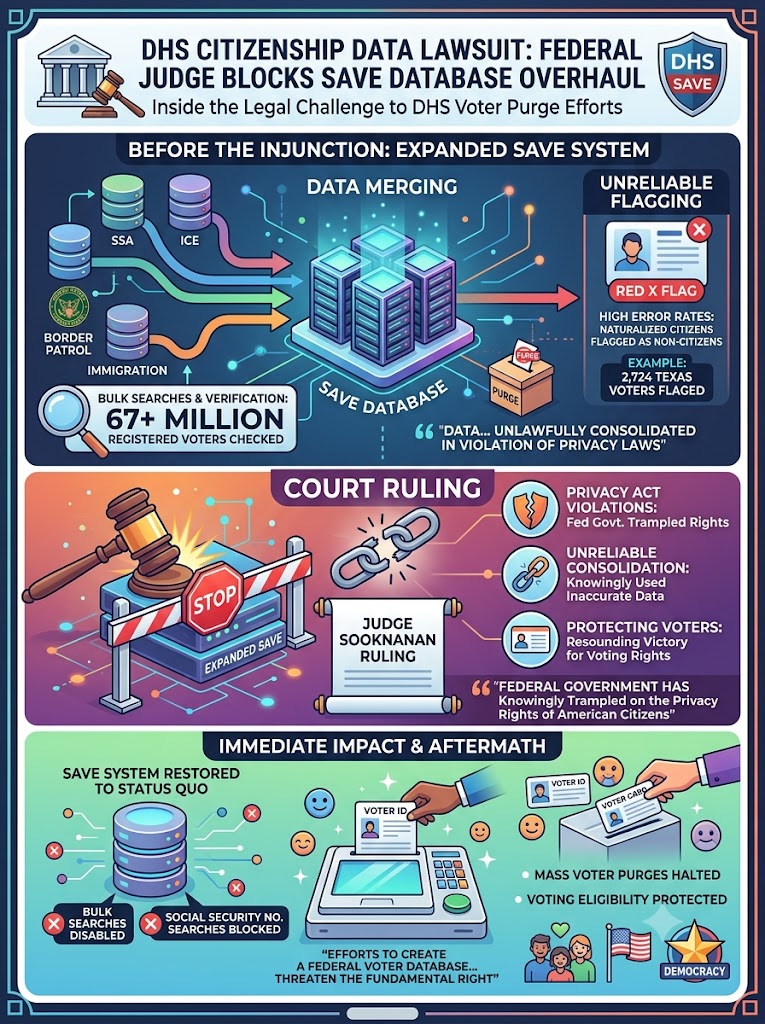 Inside the DHS Citizenship Data Lawsuit: Federal Judge Blocks Massive Voter Purge Database