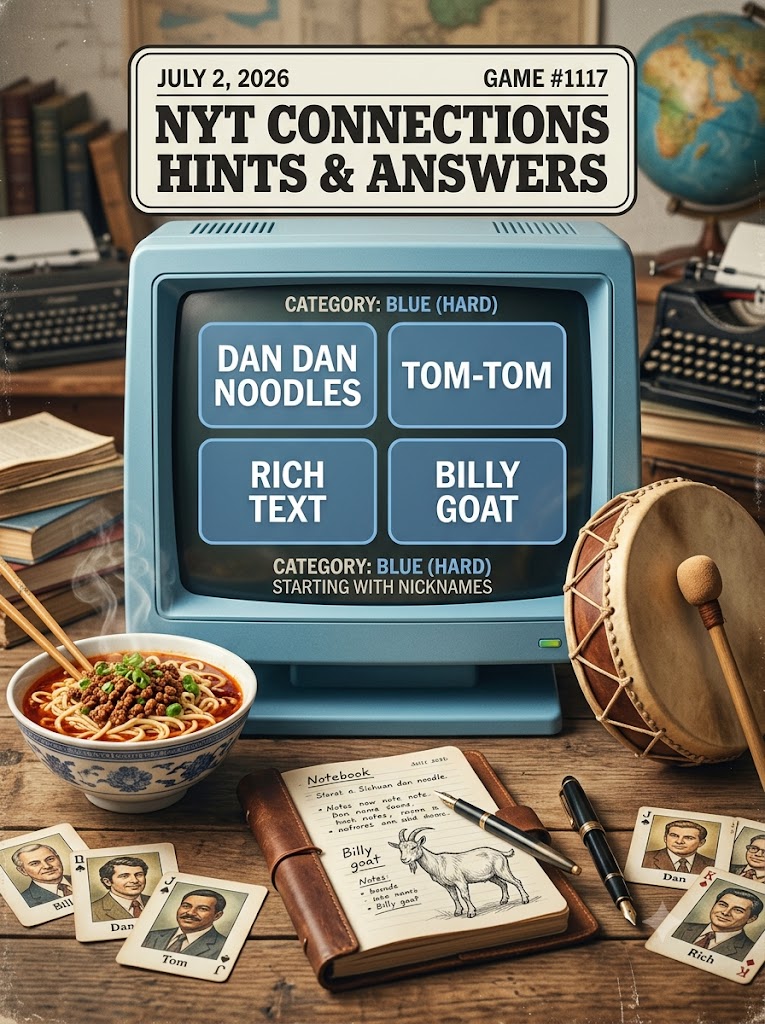 NYT Connections Hints & Answers for July 2, 2026: Decoding “Dan Dan Noodles” and “Tom-Tom”