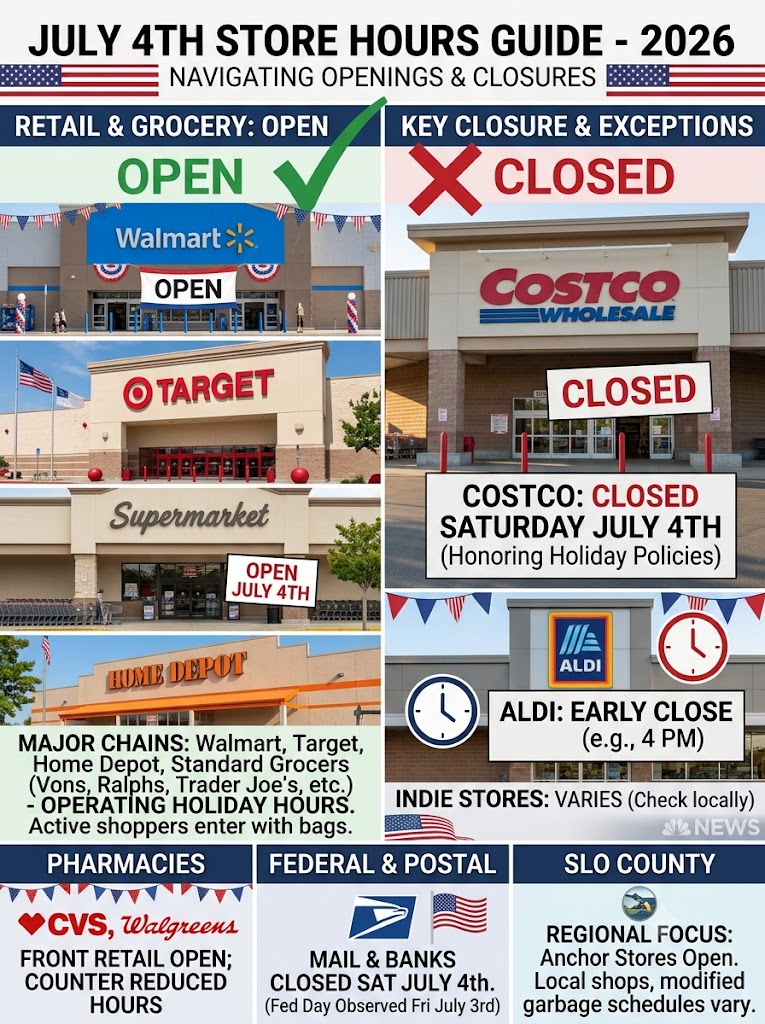 What’s Open and Closed on July 4th 2026? Grocery Stores, Retail, and SLO County Hours