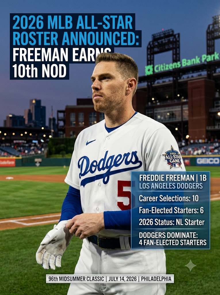 Freddie Freeman Cements Legacy with 10th Nod as Dodgers Dominate 2026 MLB All-Star Roster