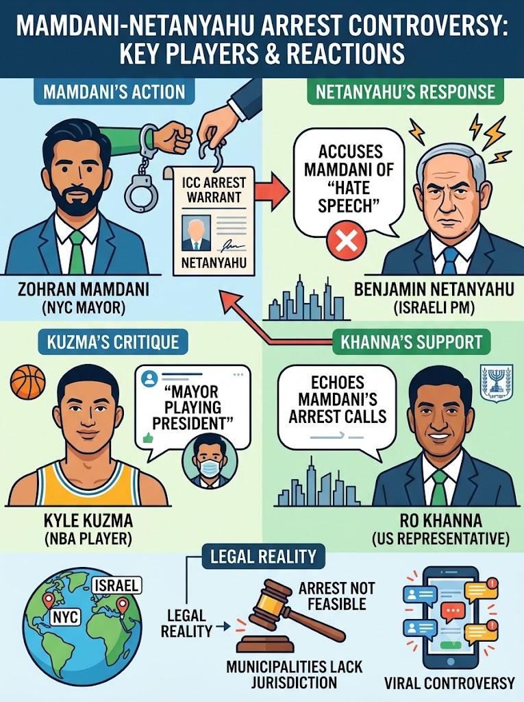 NBA Star Kuzma, Khanna, and Netanyahu Clash Over NYC Mayor Mamdani’s Arrest Threat