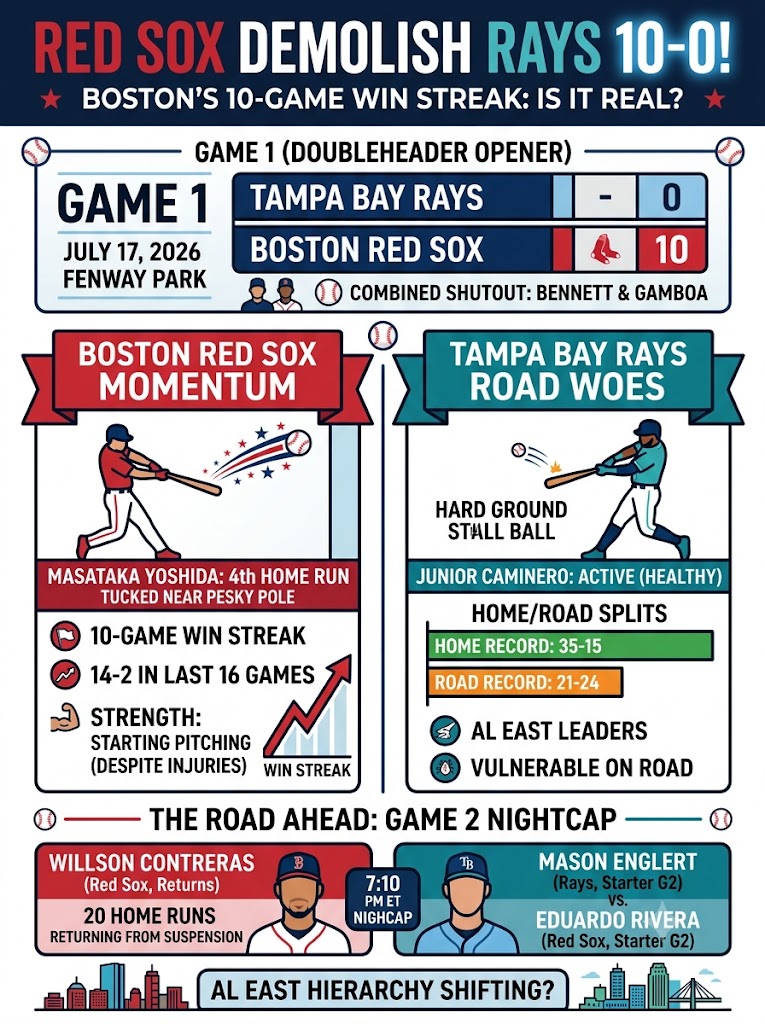 Red Sox Demolish Rays 10-0 in Doubleheader Opener: Is Boston’s 10-Game Win Streak Real?