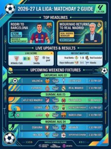 2026–27 La Liga Schedule & News: Matchday 2 Fixtures, Results & Times