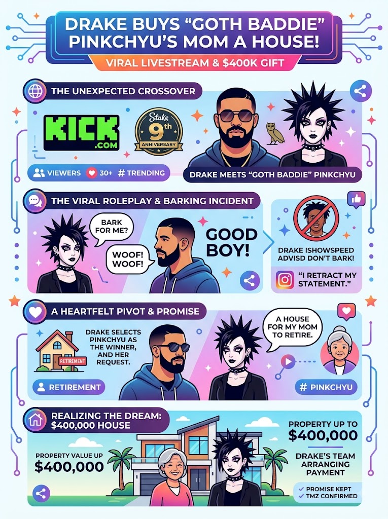 Drake Barks on Command for Goth Baddie Pinkchyu on Kick—And Is Buying Her Mom a $400K House