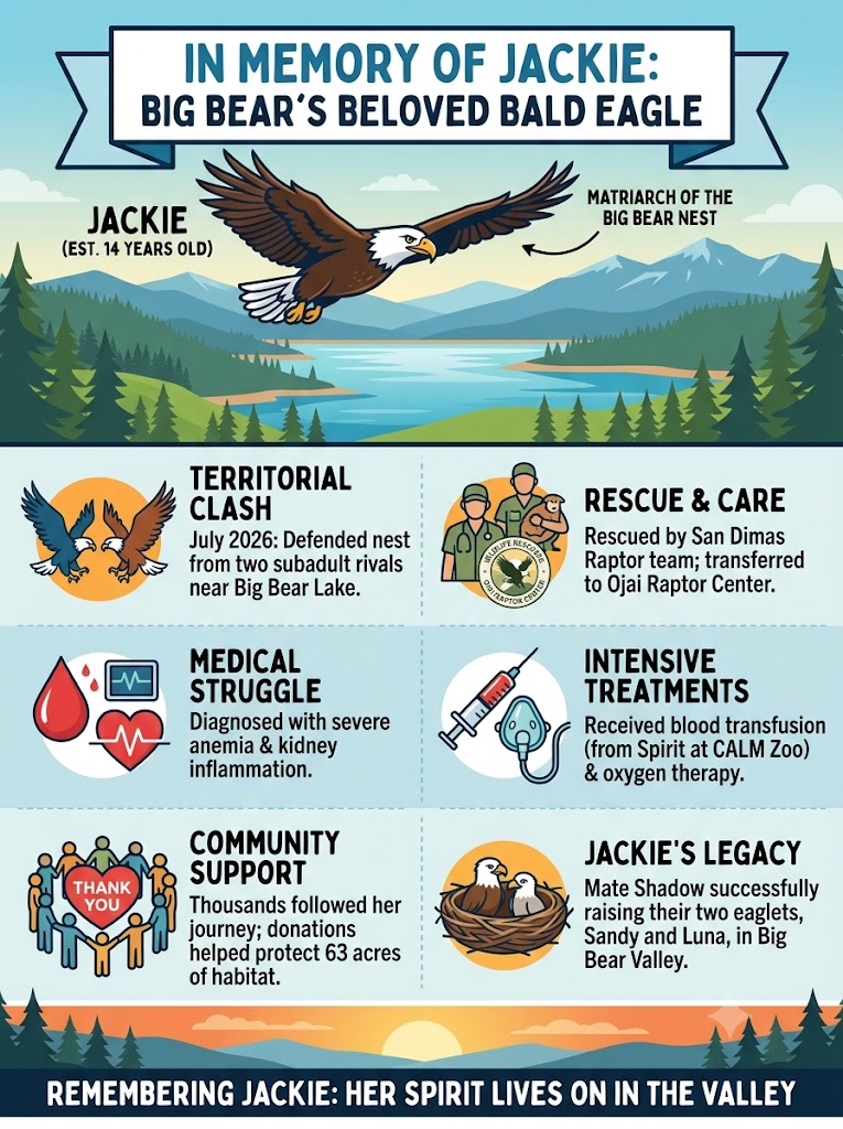 Big Bear Bald Eagle Jackie Dies After Intensive Care at Ojai Raptor Center