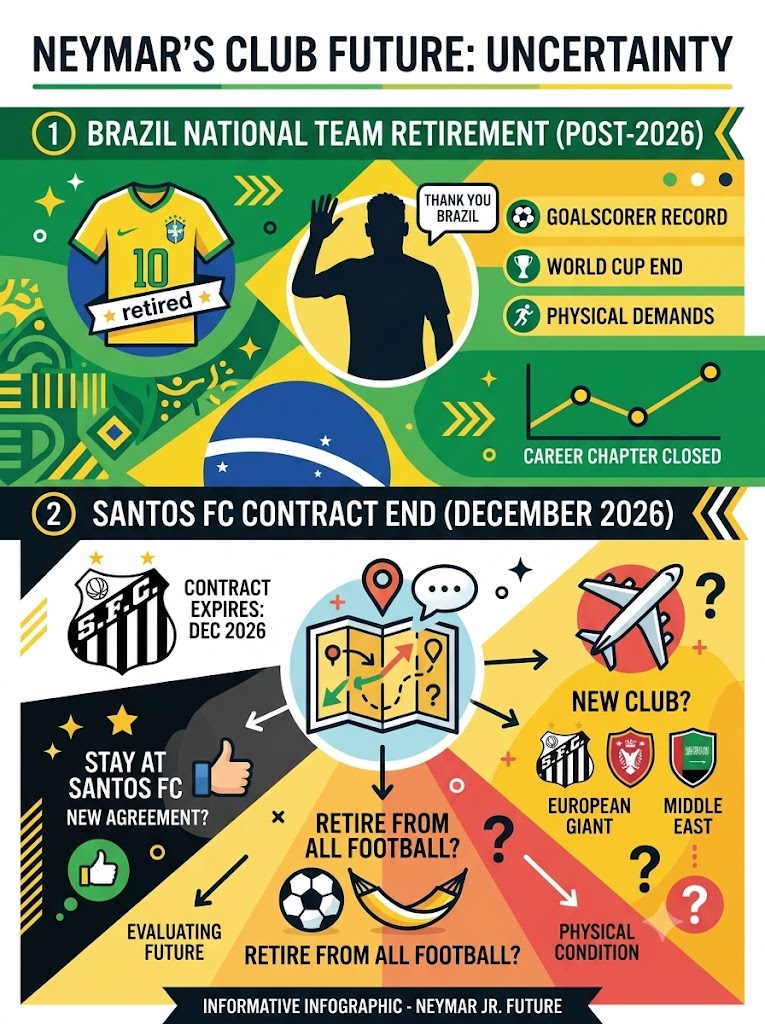 Neymar’s Club Future in Doubt at Santos FC Following Brazil Retirement