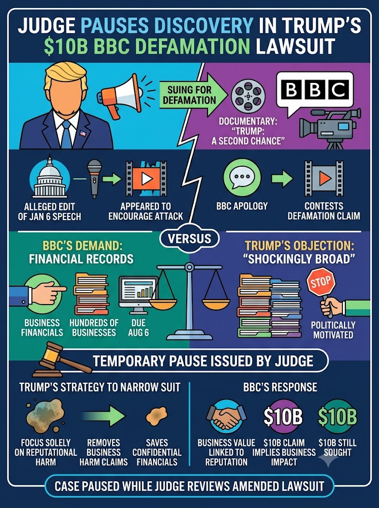 Judge Pauses Discovery Order in Trump’s $10B BBC Defamation Lawsuit