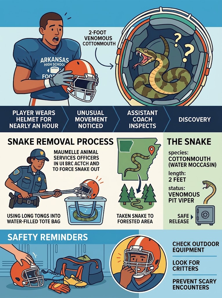 Arkansas High School Football Player Finds Venomous Snake Inside Helmet During Practice