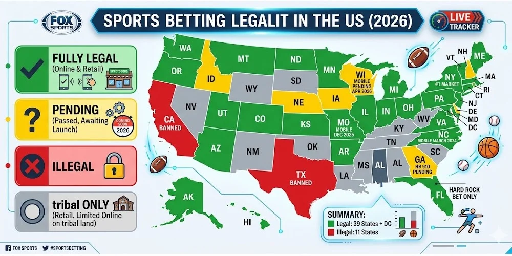 Where is Sports Betting Legal in the US? 2026 State-by-State Guide
