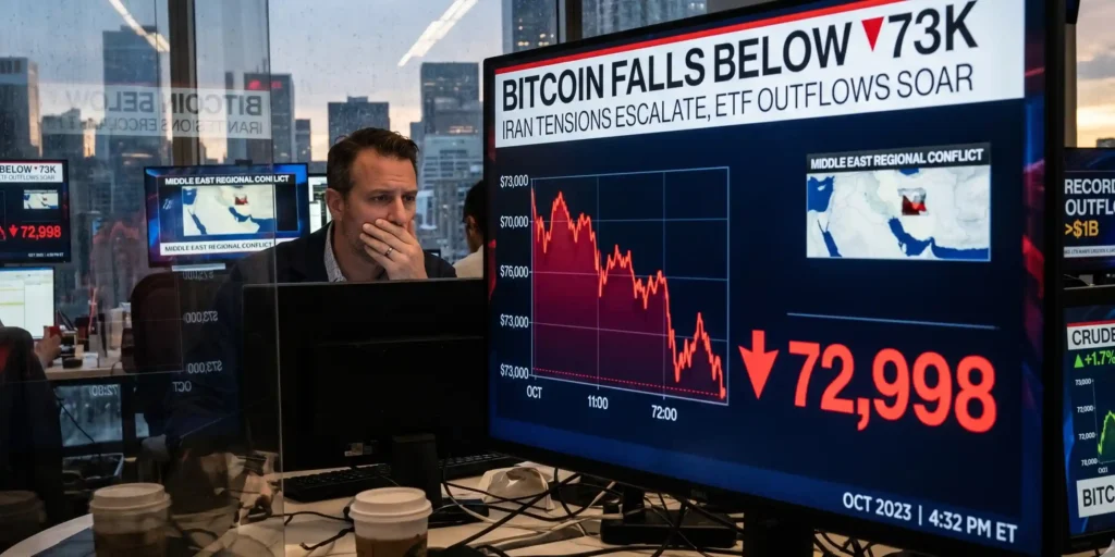 Bitcoin Drops Below $73K Amid Iran Escalations and Record ETF Outflows