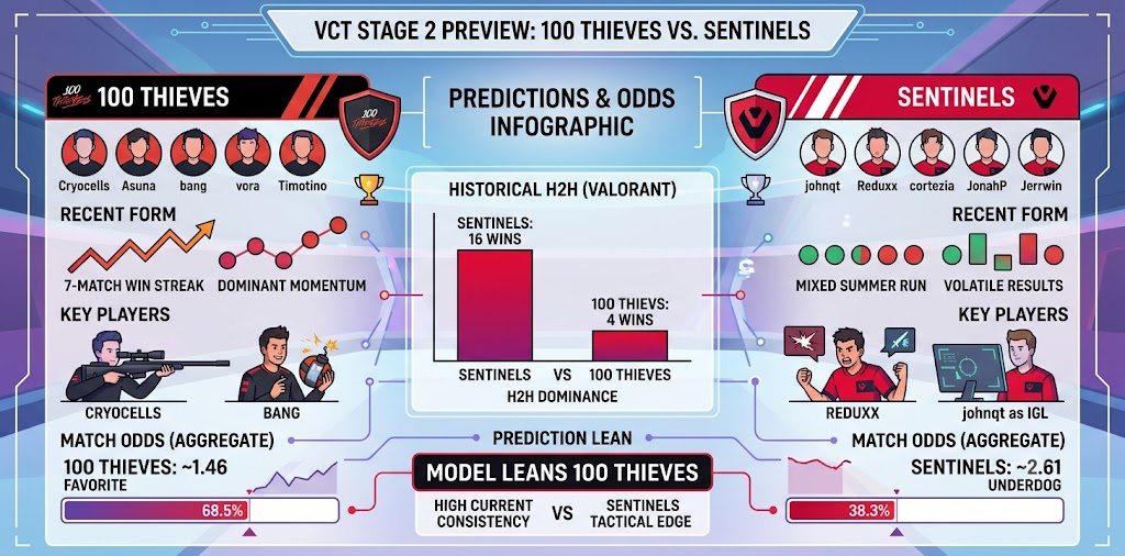 100 Thieves vs. Sentinels: VCT 2026 Stage 2 Odds & Expert Predictions