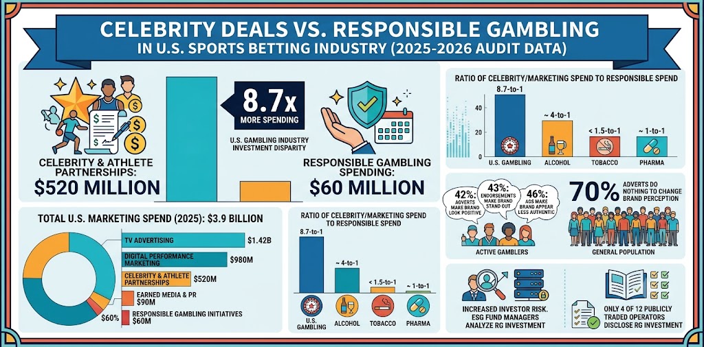Celebrity Deals Dwarf Responsible Gambling Spending Across U.S. Betting Industry