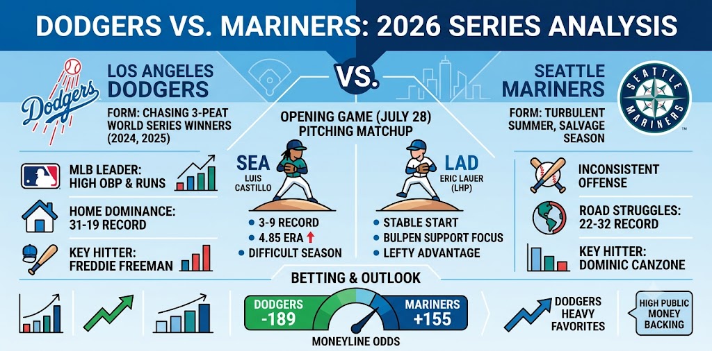 Los Angeles Dodgers vs. Seattle Mariners Predictions: Odds, Lineups & July 28 Picks