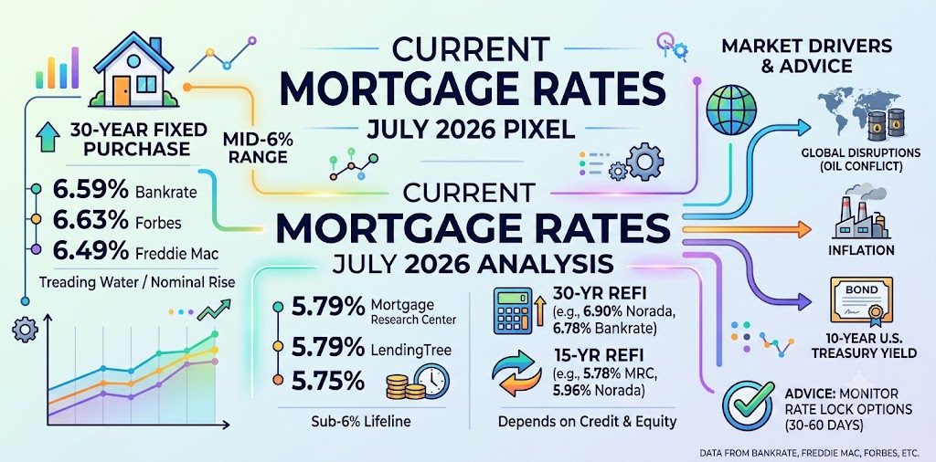 Current Mortgage Rates Stagnate in Mid-6% Range: July 2026 Analysis