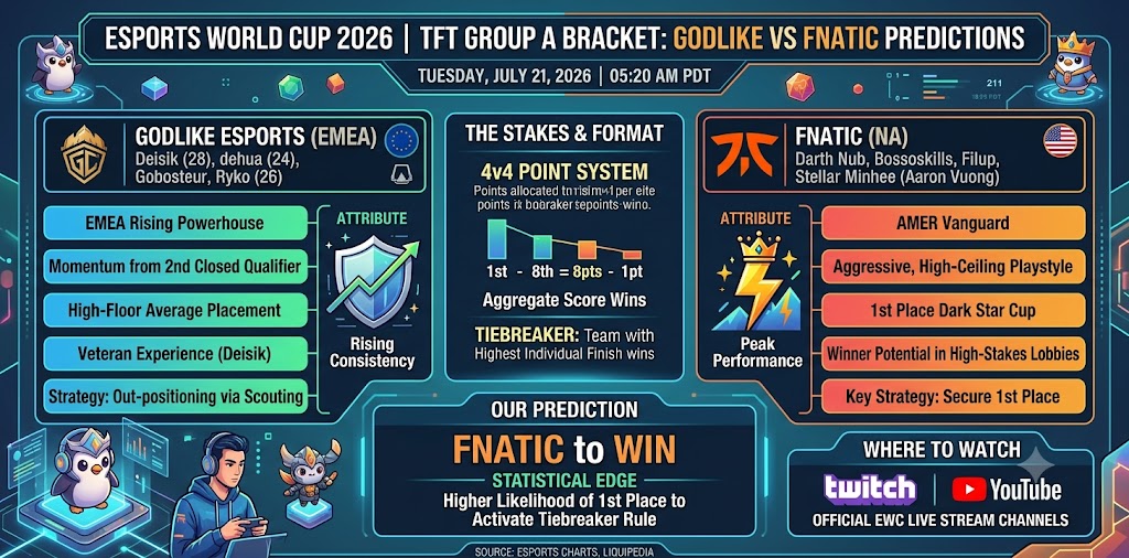 GodLike vs Fnatic Predictions: Esports World Cup 2026 TFT Group A Bracket Analysis