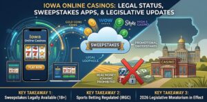 A complete breakdown of Iowa's online casino landscape in 2026. Discover the legal status of iGaming, top sweepstakes apps, and offshore platforms.