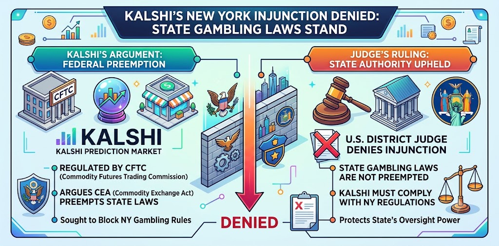 Kalshi Loses NY Injunction Bid: Judge Rules State Gambling Laws Apply to Prediction Markets