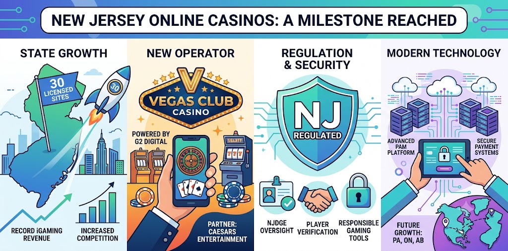 New Jersey's regulated online casino market reaches 30 sites with the debut of Vegas Club Casino. Read the data behind the Garden State's expansion.