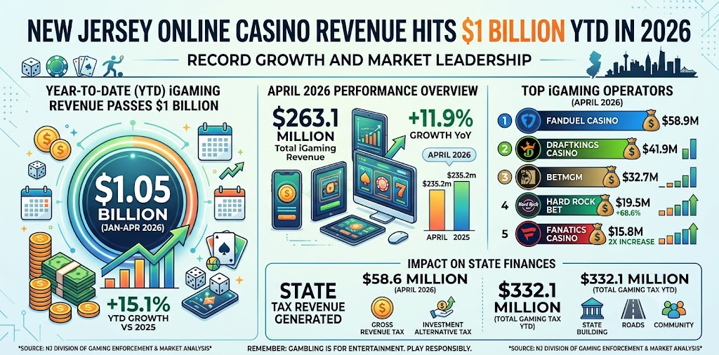 NJ Online Casino Revenue Hits $1 Billion in 2026