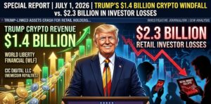 Analysis of President Donald Trump's 2025 financial disclosure reveals a $1.4 billion cryptocurrency windfall, contrasting with retail investor losses exceeding $2.3 billion.