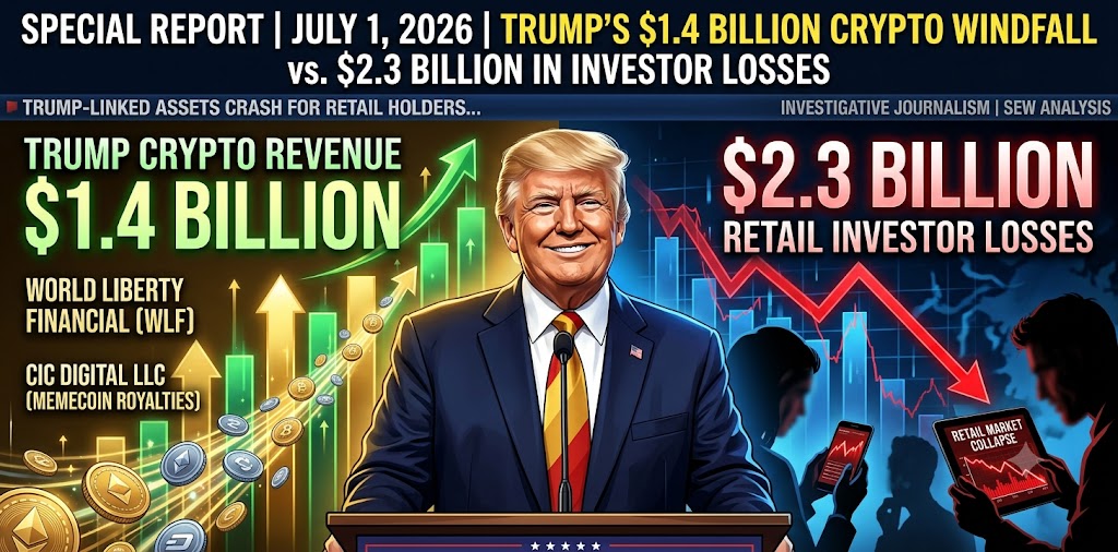 Analysis of President Donald Trump's 2025 financial disclosure reveals a $1.4 billion cryptocurrency windfall, contrasting with retail investor losses exceeding $2.3 billion.