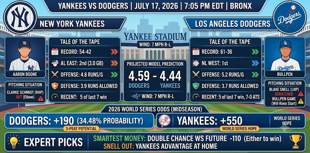 Yankees vs Dodgers Prediction, Odds & Expert Picks (July 17, 2026)
