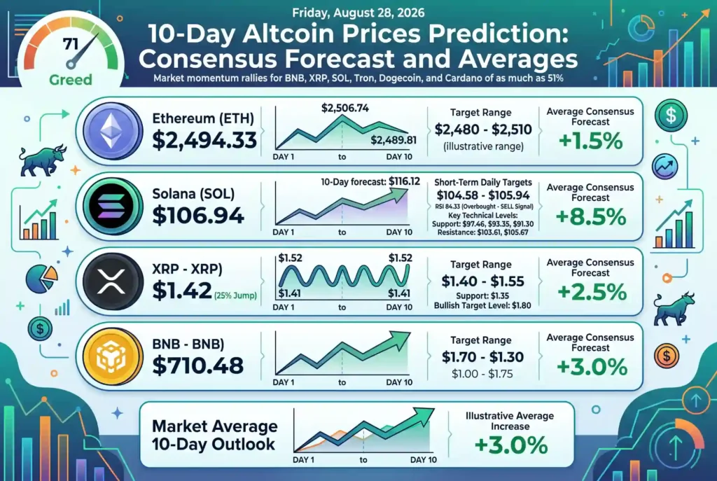 10-Day Altcoin Prices Prediction: Consensus Forecast and Averages