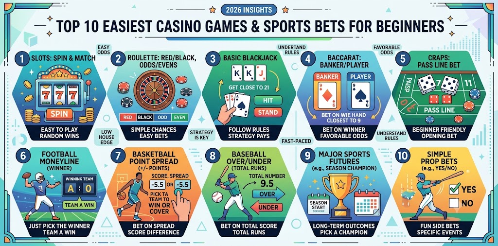 Top 10 Easiest Casino Games & Sports Bets for Beginners