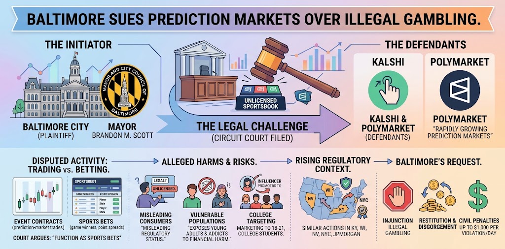 Baltimore Sues Kalshi, Polymarket Over Illegal Gambling