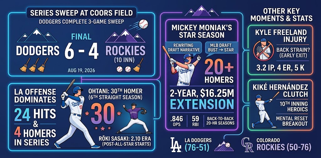 Dodgers vs Rockies: Los Angeles Completes Coors Field Sweep as Mickey Moniak Reaches 20-Homer Milestone