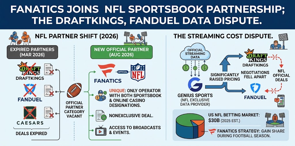 Fanatics Signs NFL Sportsbook Deal Amid DraftKings Dispute