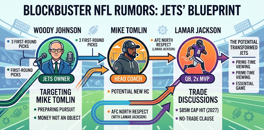 Blockbuster NFL Rumors: Jets' Woody Johnson Targeting Mike Tomlin as HC, Could Trigger Lamar Jackson Trade
