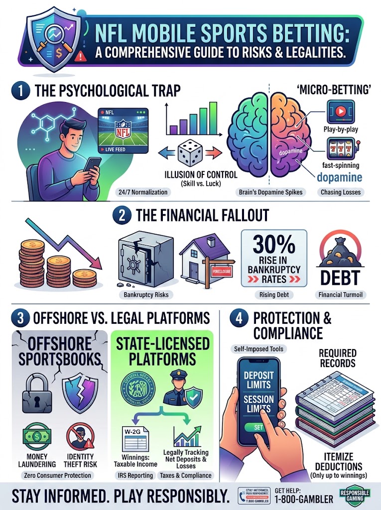 Mobile sports betting triggers dopamine spikes like slot machines. Explore the hidden risks, 30% bankruptcy surge, and the illusion of control among fans.
URL Slug: nfl-mobile-sports-betting-risks