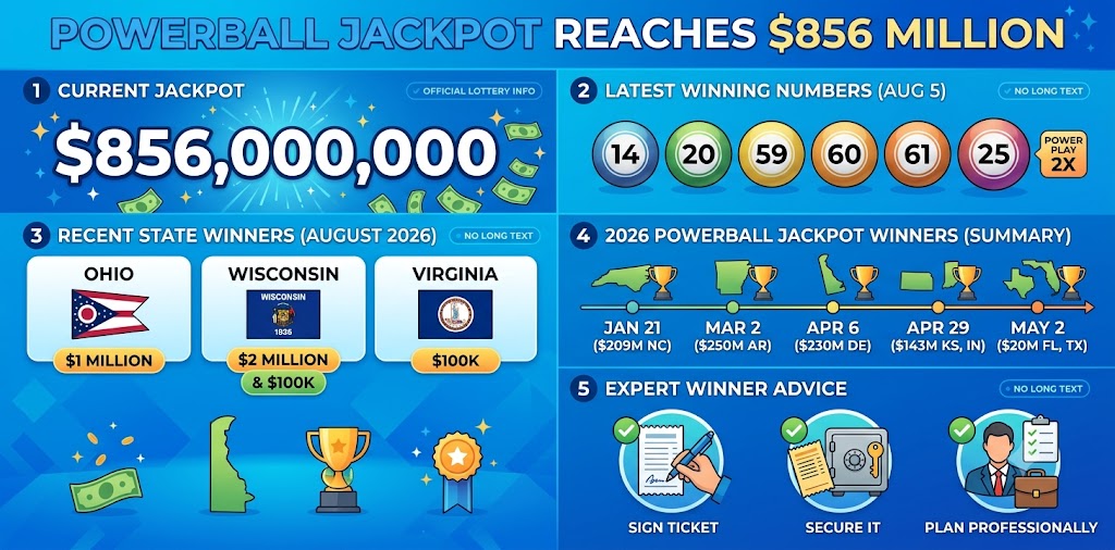 Powerball Jackpot Soars to $856 Million: Latest Winning Numbers & 2026 Winners